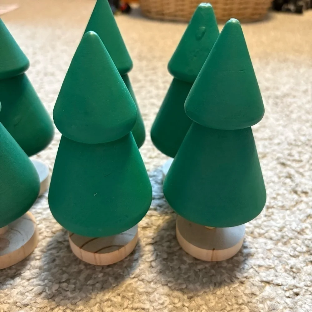 Turned Wood Tree Bundle Lot of 6 Christmas Train Village Decor Green NEW